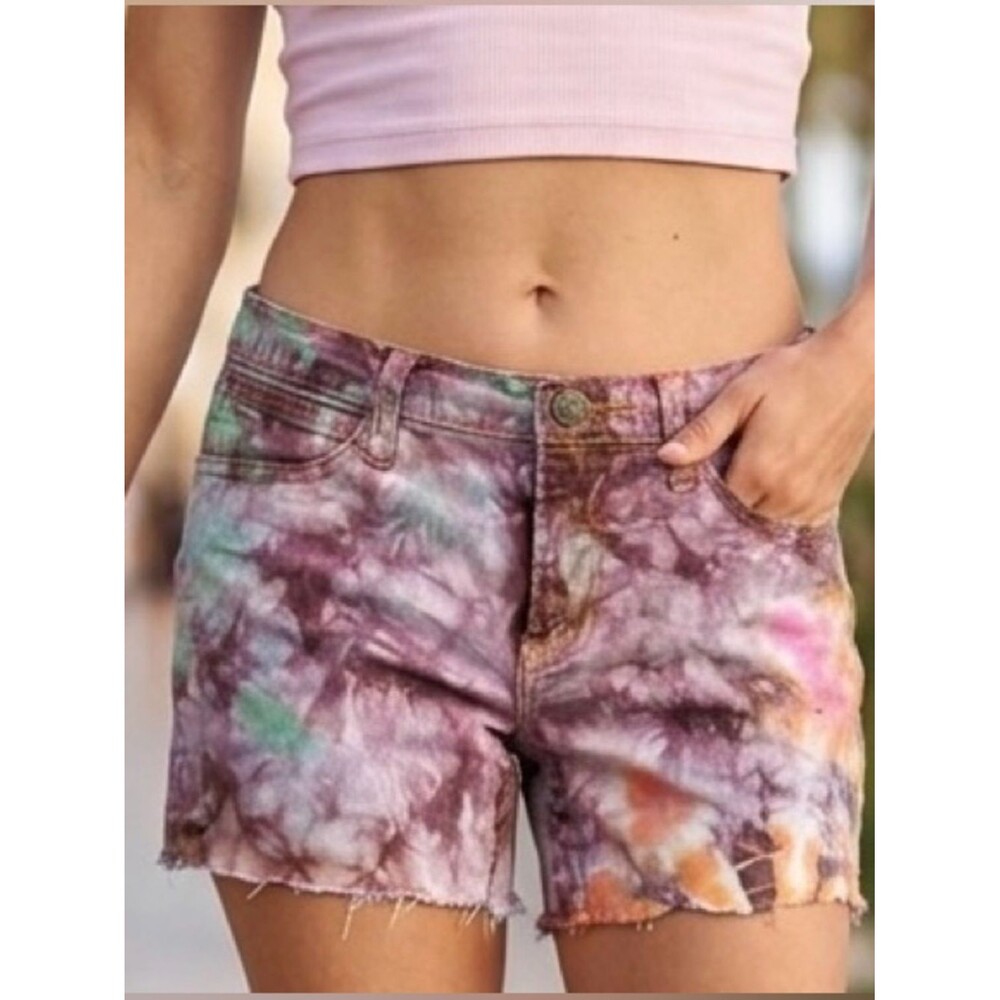 GYPSY ROSE Tie-Dye Stretch Denim Cotton Shorts - Pink Multi
